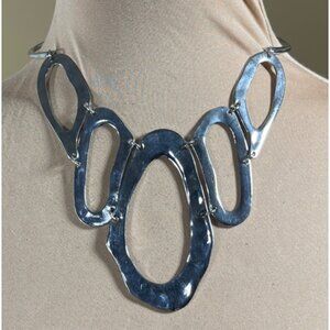 Collar Statement Necklace Hammered Silver Tone Rigid Bars Modern